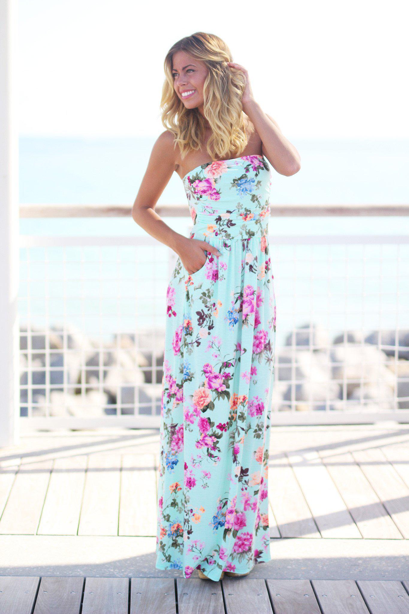 Strapless Floral Maxi Dress with ...